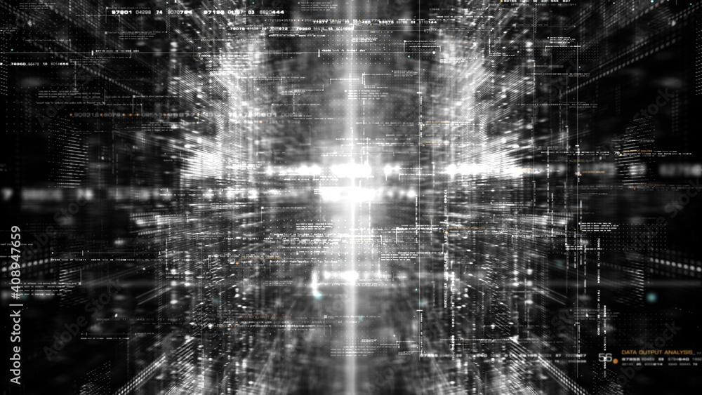 Aufkleber Futuristic simulation of 5G network concept, artificial intelligence deep learning performing analytic computational head up display