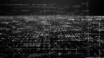 Futuristic simulation of 5G network concept, artificial intelligence deep learning performing analytic computational head up display