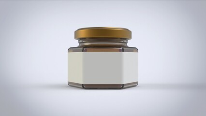 135 ml honney jar with white rectangle paper label in front plate on white solid background mockup  ready for branding 3d rendering image