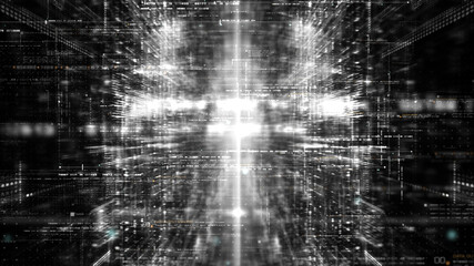 Futuristic simulation of 5G network concept, artificial intelligence deep learning performing analytic computational head up display