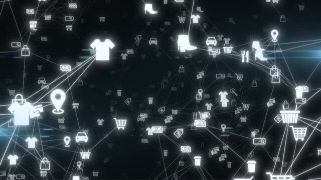 Online shopping buy sell connecting buyer with sellers conceptual node animation