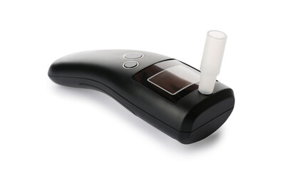 New modern digital breathalyzer on white background