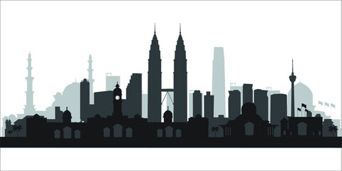 Fototapeta premium Kuala Lumpur Malaysia city skyline vector silhouette illustration
