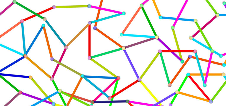 connection and communication concept illustration. Multicolored abstract lines with pins, connected each other. Colorful lines on white. conceptual image of connection global,  business, and internet 