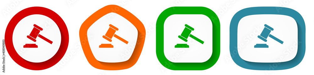 Poster Auction vector icon set, flat design justice buttons on white background for webdesign and mobile phone applications