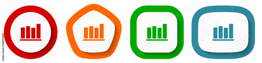 Poster bar chart vector icon set, flat design buttons on white background. for webdesign and mobile phone a