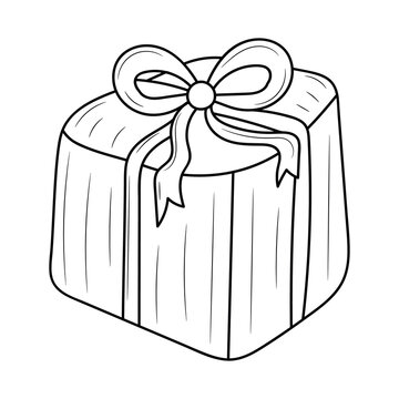 Gift Box Line art black and white vector illustration, linear style pictogram, isolated on white background