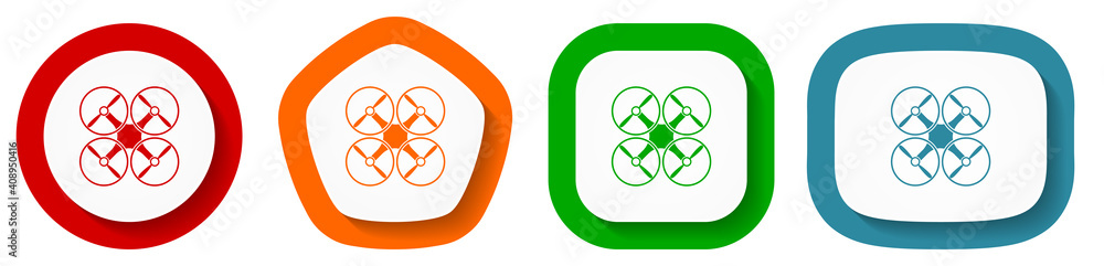 Poster Drone, copter vector icon set, flat design buttons on white background for webdesign and mobile phone applications