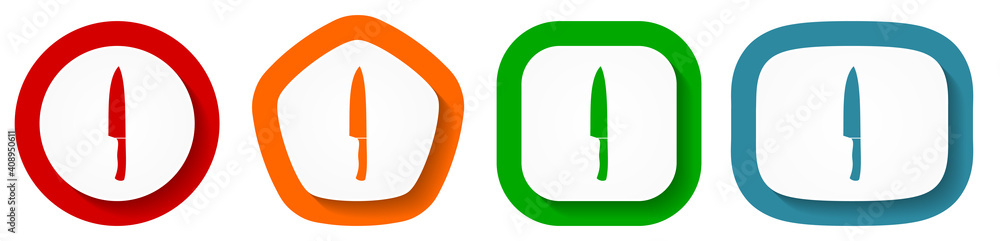 Poster Kitchen kinfe vector icon set, flat design buttons on white background for webdesign and mobile phone applications
