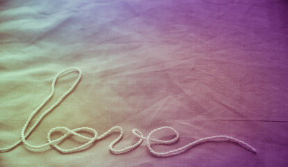 The word "love" written with rope, Valentine's day concept with love text made from  rope 