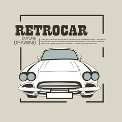Vintage sedan outline vector illustration. Retro vehicle in simple line drawing style.