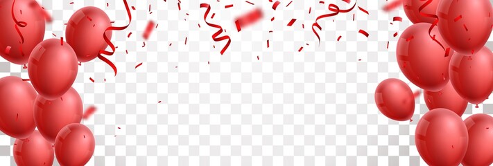 celebration banner with red balloon and confetti