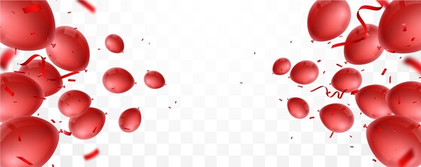 celebration banner with red balloon and confetti