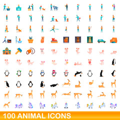 Fototapeta na wymiar 100 animal icons set. Cartoon illustration of 100 animal icons vector set isolated on white background