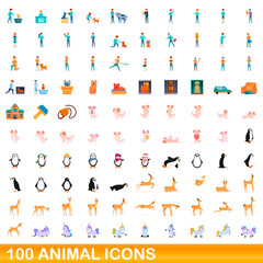 100 animal icons set. Cartoon illustration of 100 animal icons vector set isolated on white background