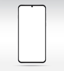 Realistic smartphone with white blank screen isolated on light grey background. Vector illustration
