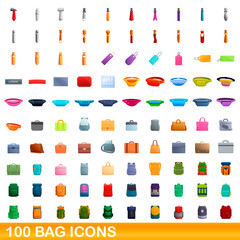 100 bag icons set. Cartoon illustration of 100 bag icons vector set isolated on white background