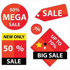 Mega, exclusive sale, low prices, Special offer, 50% off. Red advertising icon to promote retail business, attract customers.  Vector illustration.