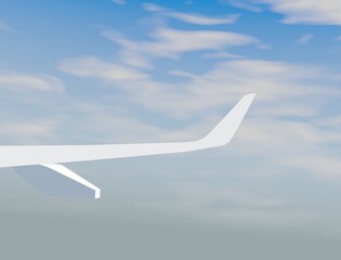 Fototapeta na wymiar 晴れの雲と飛行機の翼、3Dレンダリング