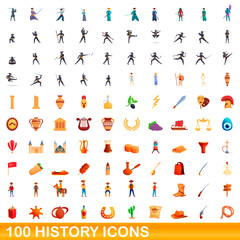 Fototapeta na wymiar 100 history icons set. Cartoon illustration of 100 history icons vector set isolated on white background