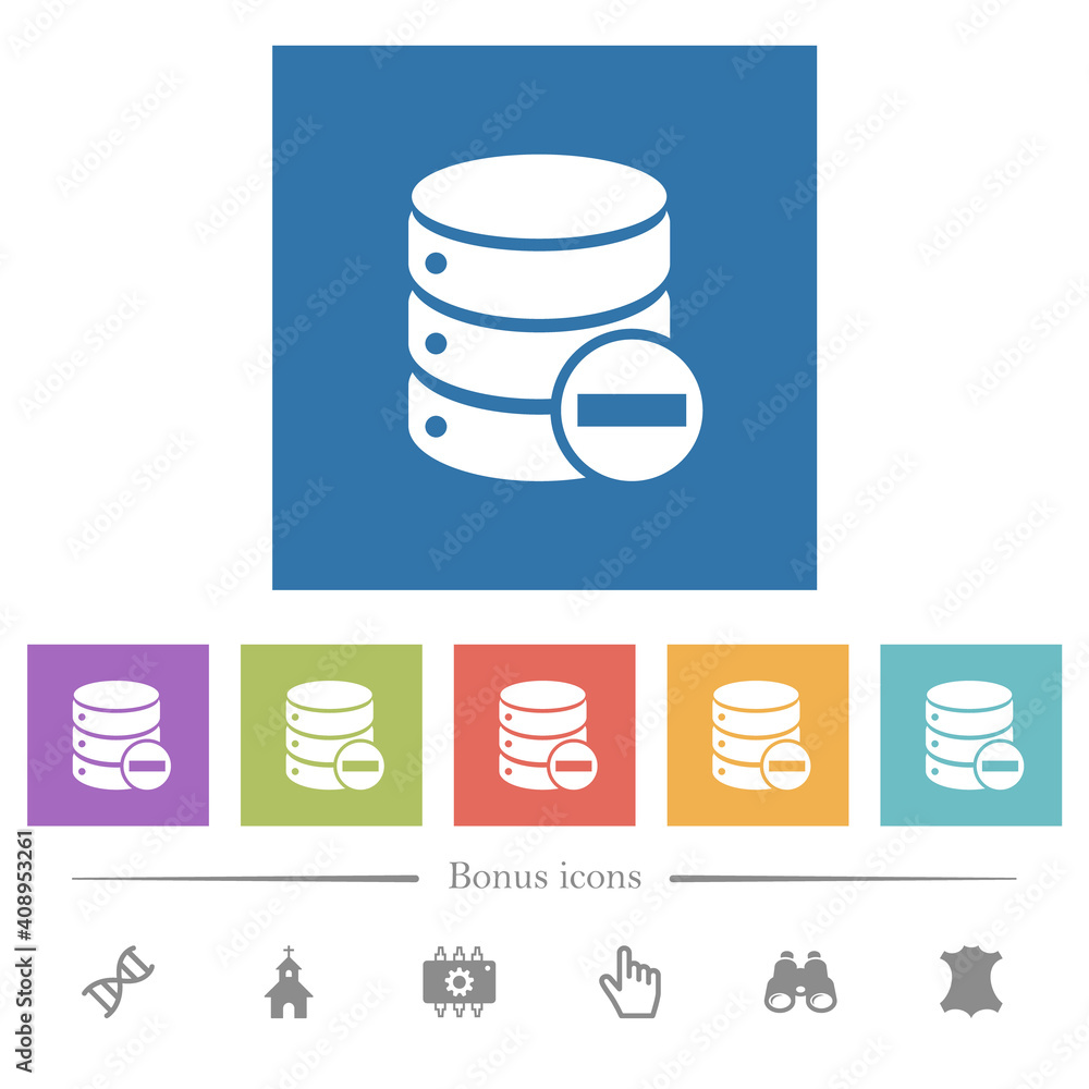 Poster remove from database flat white icons in square backgrounds