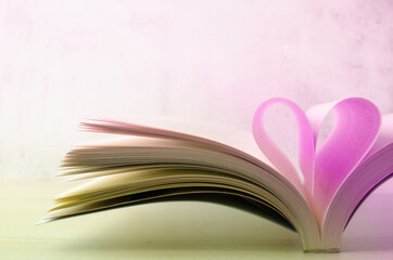 Book stack empty page white side on solid smoke background about student, love and education concept