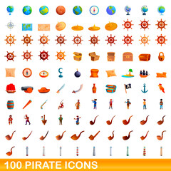 100 pirate icons set. Cartoon illustration of 100 pirate icons vector set isolated on white background