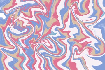 Illustration abstract background. Blue red white, gold yellow marble texture. Hand drawing. Trendy textile, fabric, wrapping. Oil paint.