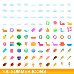100 summer icons set. Cartoon illustration of 100 summer icons vector set isolated on white background