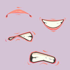cute funny cartoon illustration of mouth stickers emotions on background