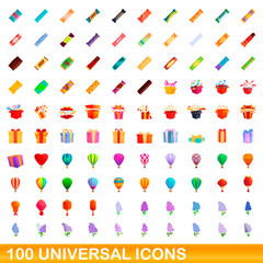 100 universal icons set. Cartoon illustration of 100 universal icons vector set isolated on white background