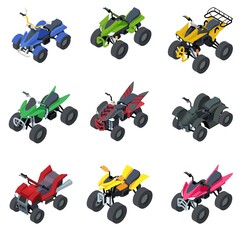 Quad bike icons set. Isometric set of quad bike vector icons for web design isolated on white background