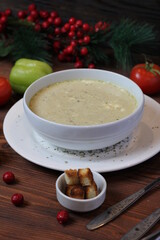 Vegetarian soup with green lentils. Home made