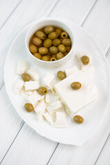 Diced feta with green olives