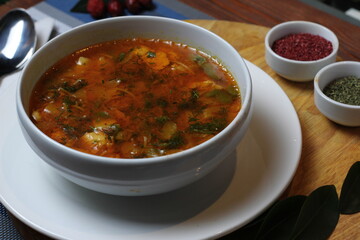 Vegetarian soup with green lentils. Home made