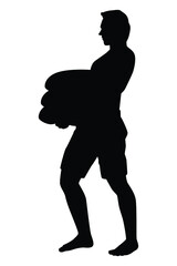 Worker in hard work silhouette vector on white background