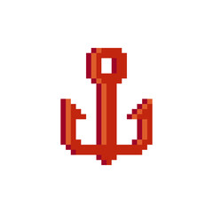 Nautical anchor pixel art icon. Ship anchor isolated vector illustration for marine and heraldry design, logo, sticker, mobile app.