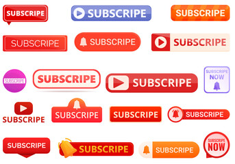 Subscribe icons set. Cartoon set of subscribe vector icons for web design