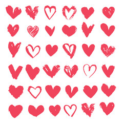 Set of red hearts. Drawn shape for design. Valentine's day concept. Vector illustration