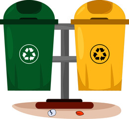 Vector illustration of organic and inorganic trash boxes in the yard to accommodate trash
