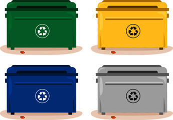 Vector illustration set of big trash box in the yard that holds trash for recycling
