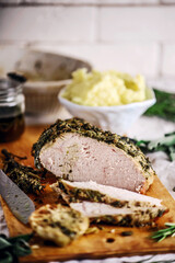 Roll from a turkey with pesto and cheese