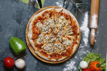 Homemade Meat Loves Pizza with Pepperoni Sausage and Bacon