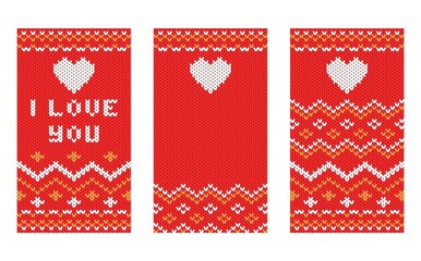 Set of knitting web backgrounds for social media. Happy Valentines Day greeting cards. Use for stories page. Highlight Covers. Vector illustration.