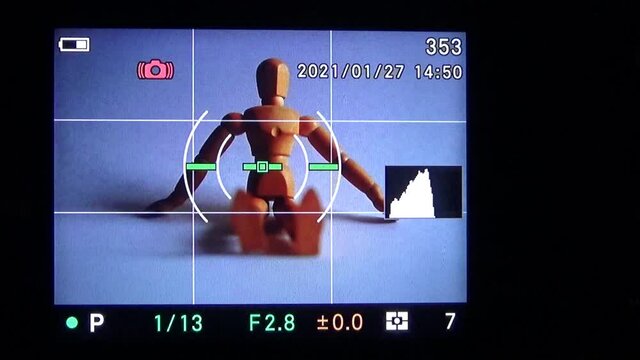 オートフォーカスするデジタルカメラの背面液晶モニターの画面