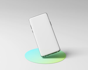 White screen display smartphone mockup on stylish color bacground 3d rendering