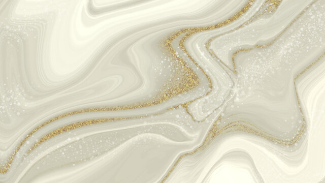 The texture of the marble motif is a combination of cream color and gold dust grains. Luxury abstract fluid art painting background alcohol ink technique cream and gold