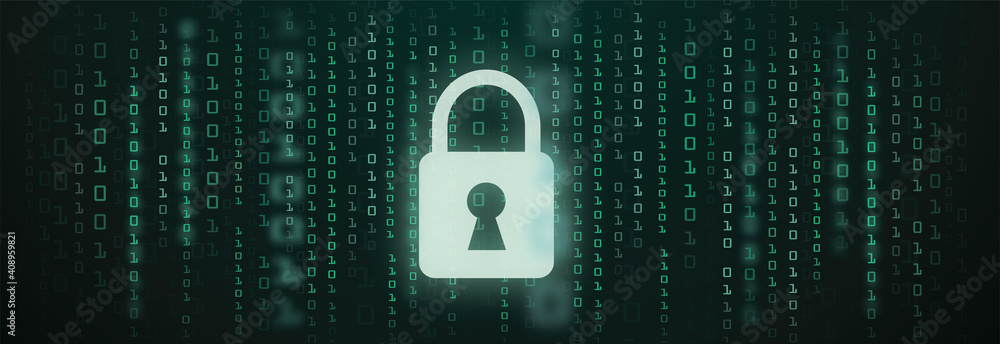 Poster digital lock guard sign binary code number cyber data background vector illustration eps10