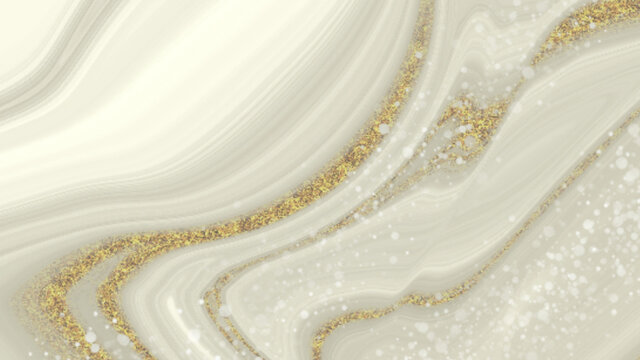 The texture of the marble motif is a combination of cream color and gold dust grains. Luxury abstract fluid art painting background alcohol ink technique cream and gold