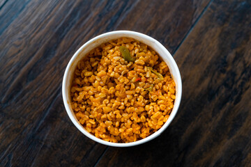Take Away Turkish Food Bulgur, Bulghur Rice Pilaf or Pilav in Plastic Bowl. Served with Kebab.
